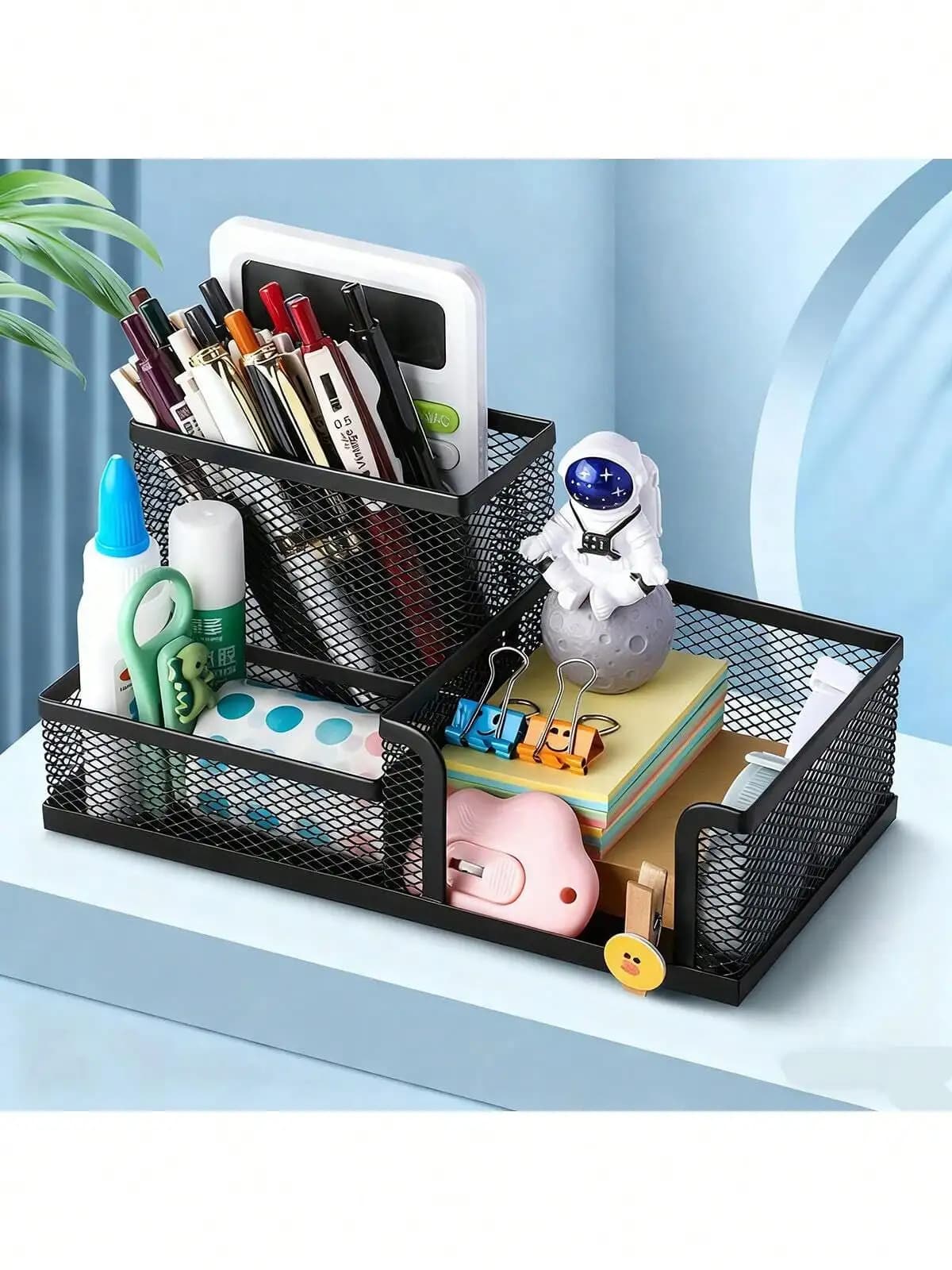 Black Metal Mesh Desktop Organizer Rack, Multi-Layer Pen Holder, Suitable For Office And Home, Desktop Storage Solution, Can Hold Pens, Pencils, Stationery And Small Items Desk Office Supplies Office Accessories School Supplies