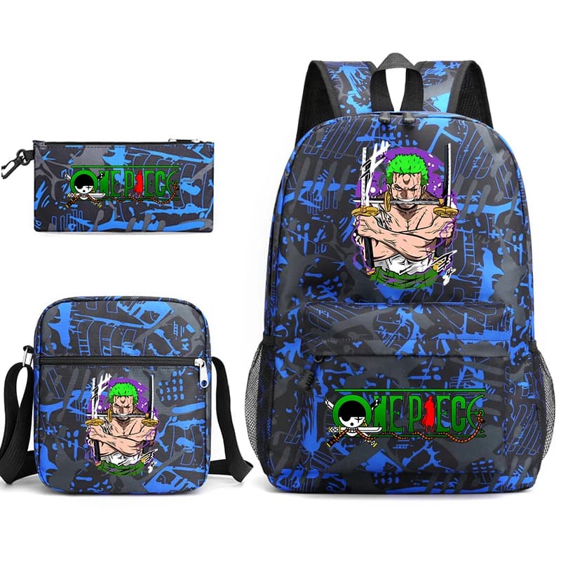 One Piece Zoro Print Student Backpack Set with Shoulder Bag and Pencil Case for Kids Teens School Travel Lightweight