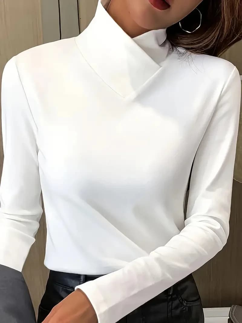 T-shirt casual a maniche lunghe a collo alto da donna autunno/inverno