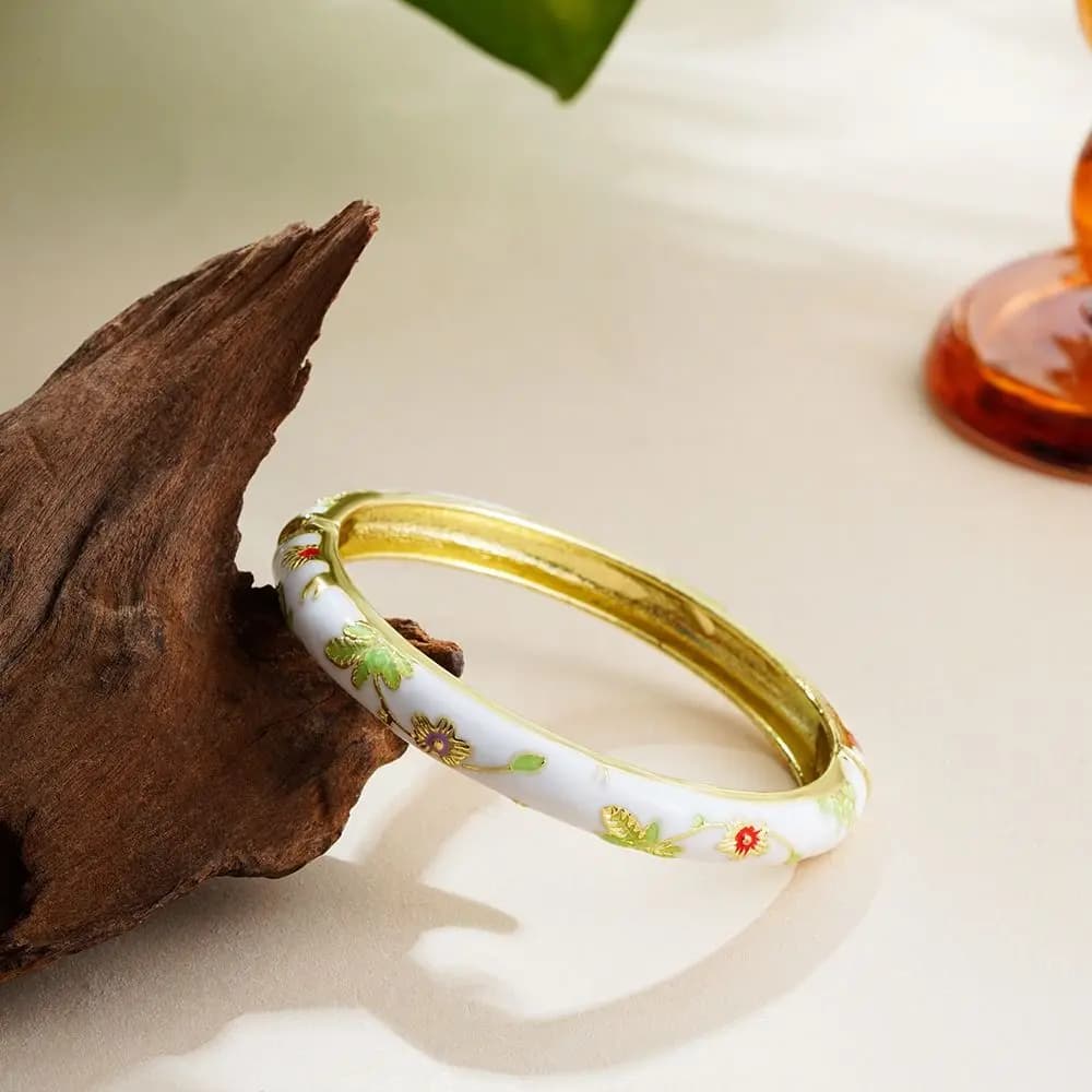 Traditional Vintage Cloisonne Bangle Chinese Vintage Hollow Out Flower Bangle Ethnic Classic Women's Hand Bracelet Jewelry Gifts