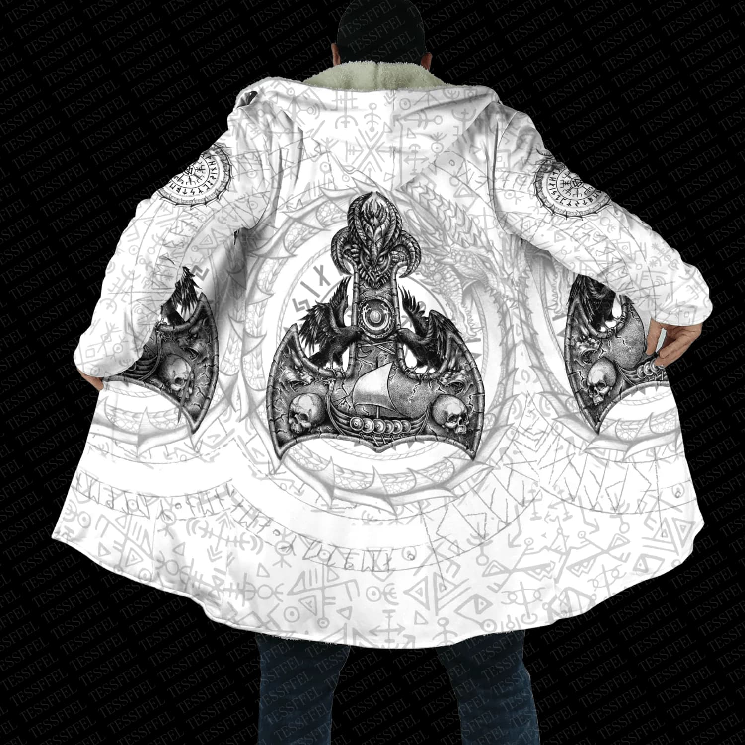 Cosplay Fenrir Norse Mythology Odin God Wolf Tattoo Retro Vintage Harajuku 3D Print Winter Overcoat Cloak Hoody Causal Cape X1
