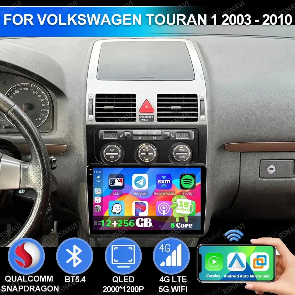 Android 15 Per Volkswagen Touran 1 2003 - 2010 AI Voce BT Navigazione GPS Stereo Qualcomm Autoradio DSP 4G LTE QLED 5G WIFI AUTO