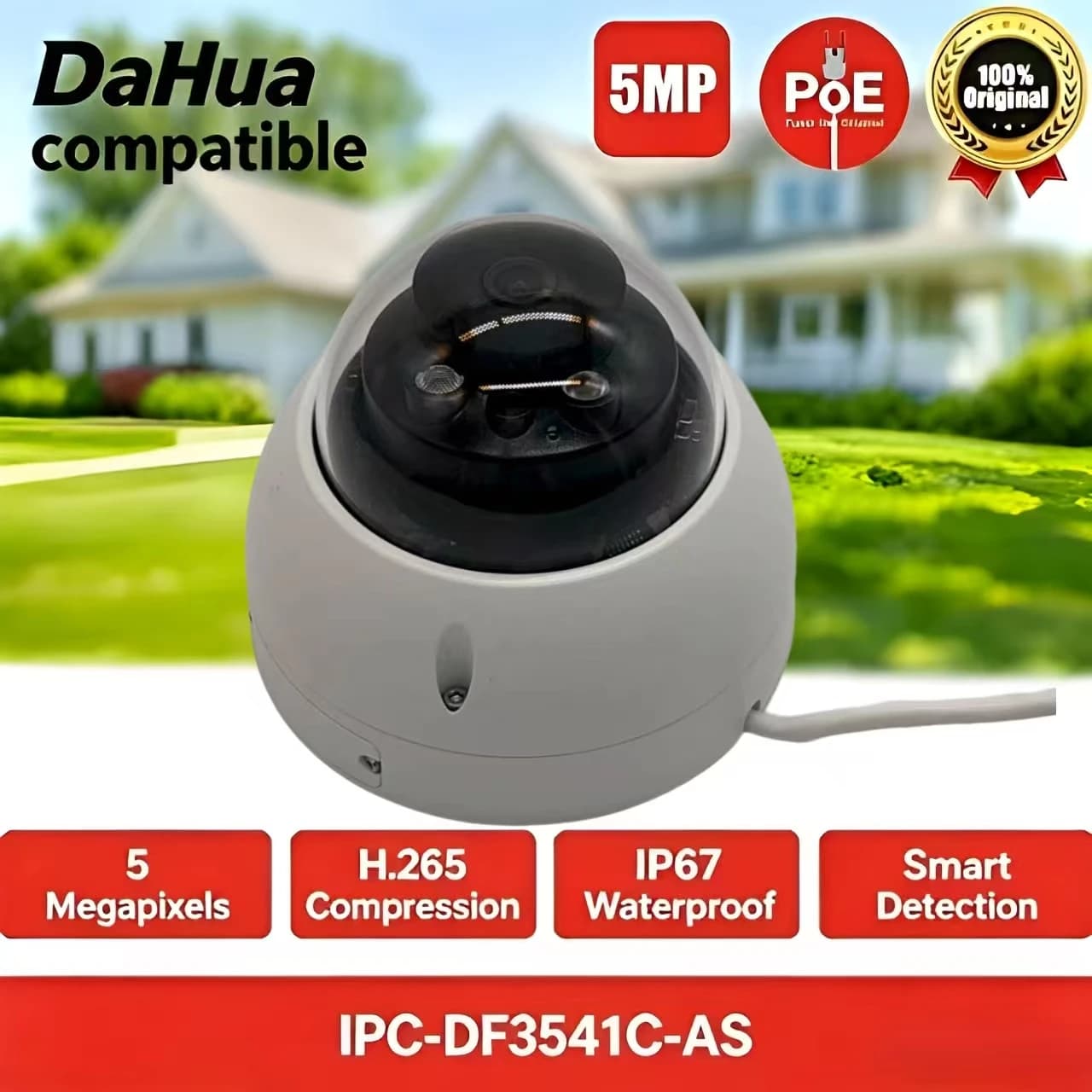 IPC-DF3541C-AS 5MP Outdoor Dome POE IP Camera H.265 AI Human Detection IP67 Waterproof Security CCTV Camera Dahua Compatible