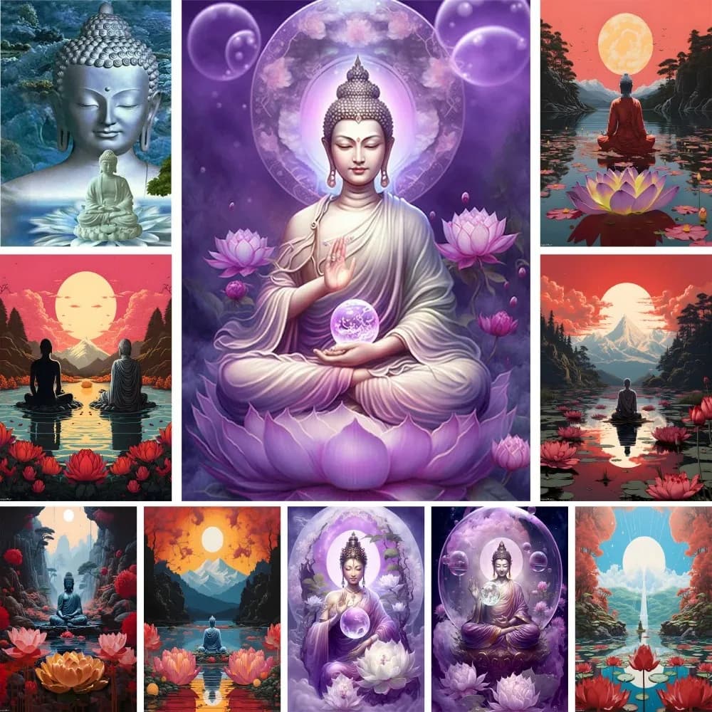 Diy Paint By Number Kits Adults Buddha Statue Oil Painting Package Drawing By Numbers Home Wall Decor
