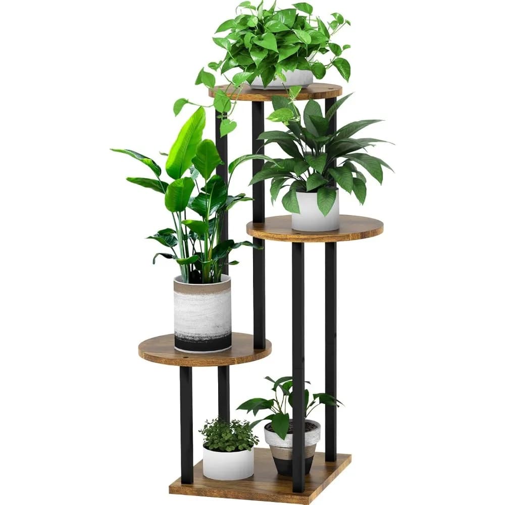 Espositore per Piante a 4 Livelli in Legno, Porta Vasi da Interno, Scaffale Angolare per Patio, Soggiorno, Balcone