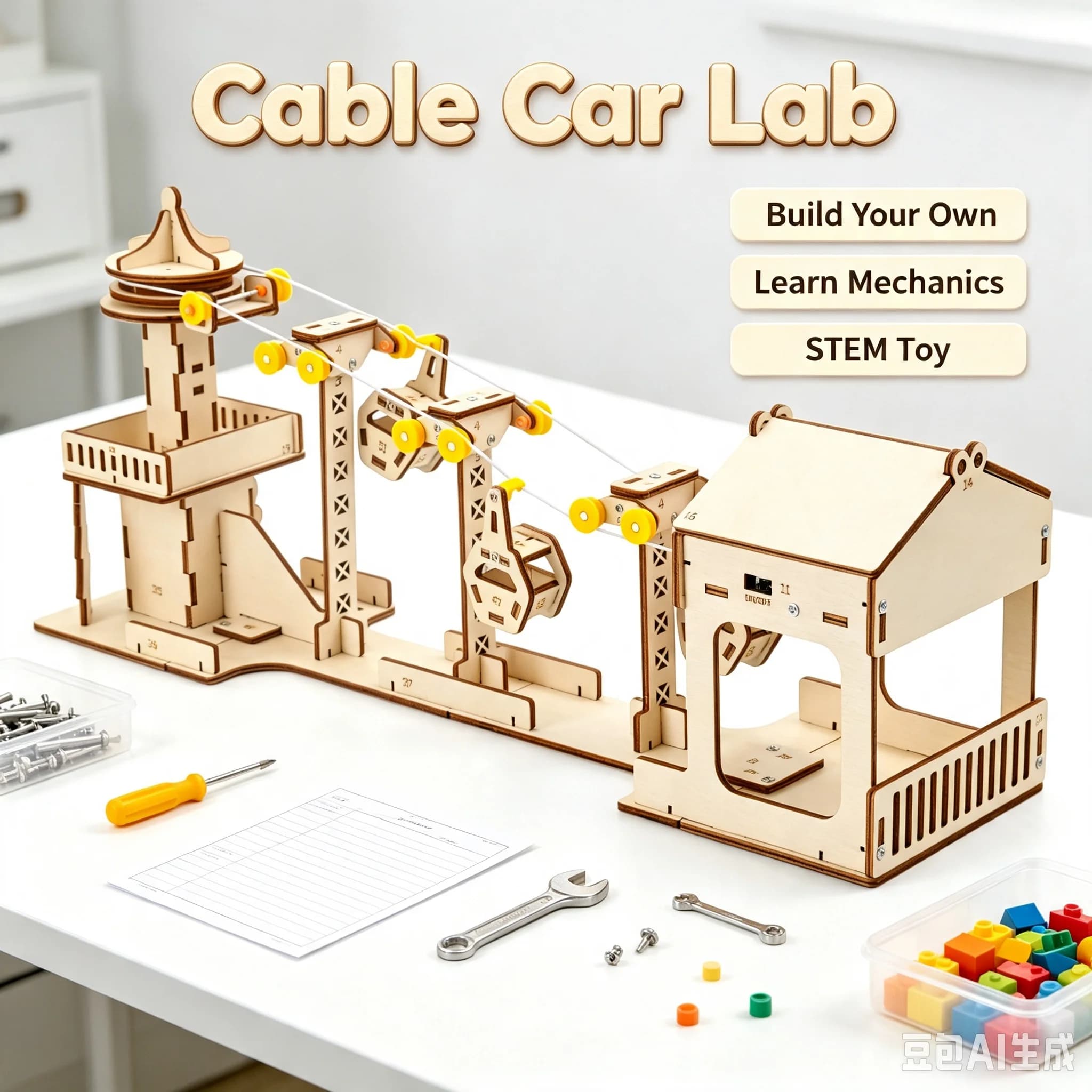 DIY Cable Car Model Kit, Science Experiment Handmade Assembly Toy, STEM Tech Small Invention Educational Teaching Aid Student