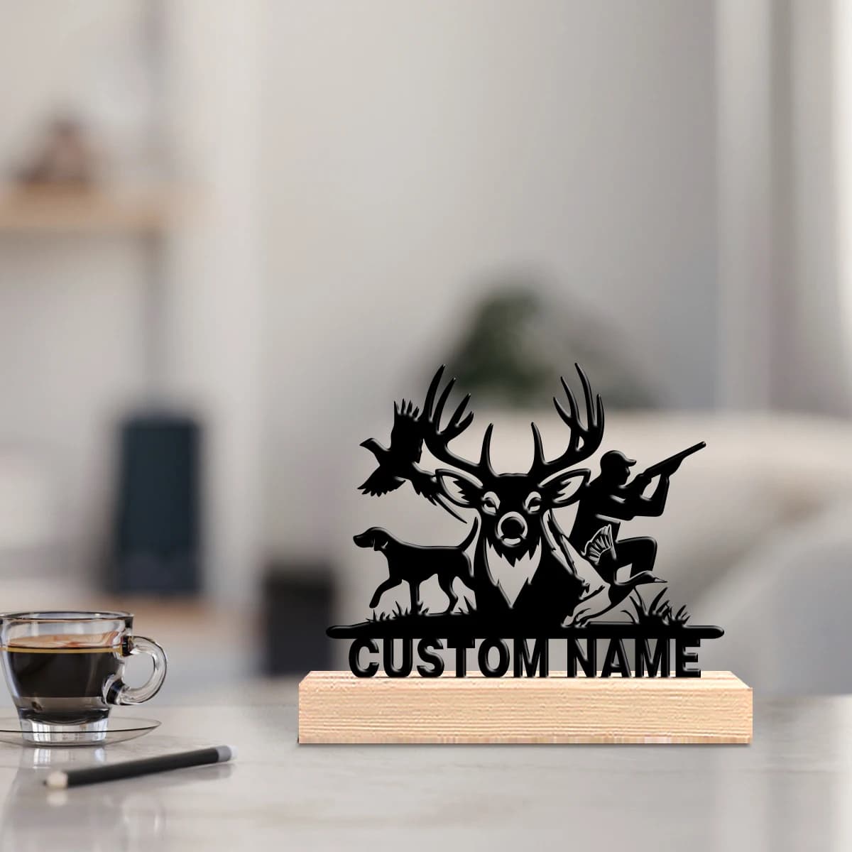 1 Pezzo Decorazione da Scrivania Personalizzata in Legno con Figura Animale da Caccia, Regalo Perfetto per i Propri Cari