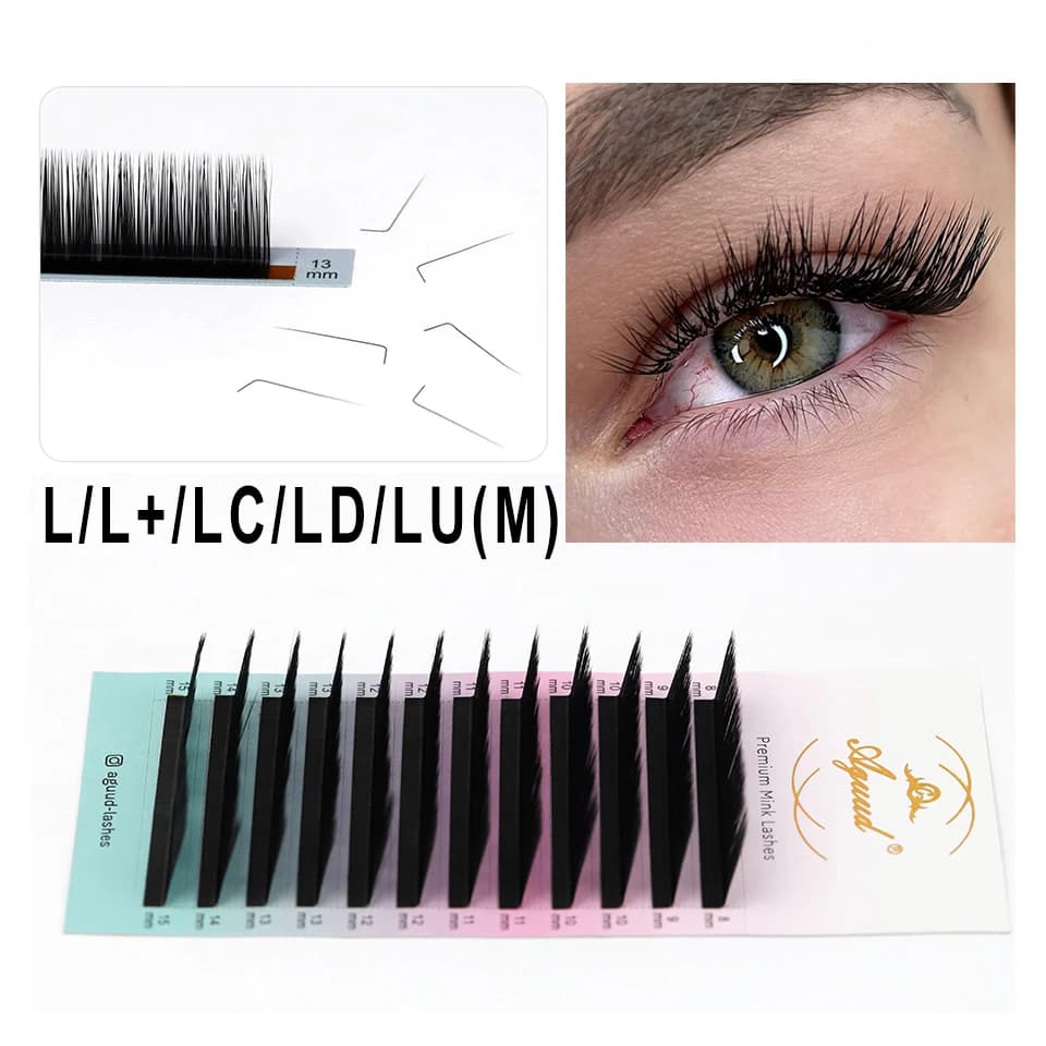 Extension ciglia AGUUD L M C D, extension ciglia individuali volume russo, extension ciglia premium coreane in PBT nero opaco effetto seta