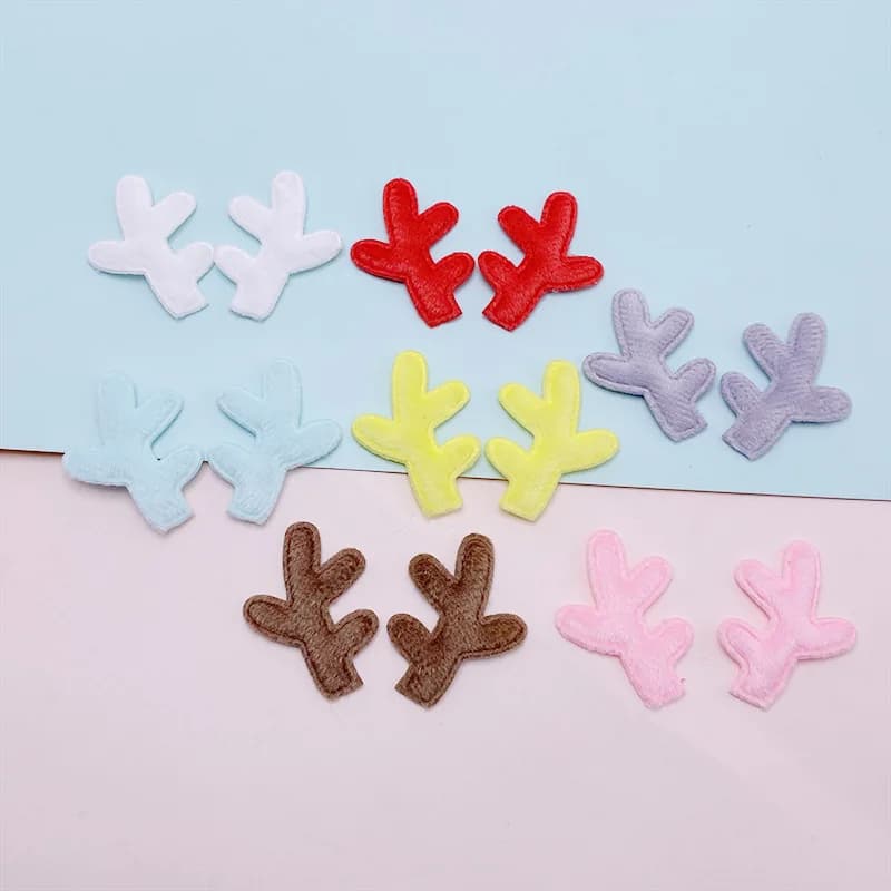 50Pcs 2.8*3.5CM Two Side Felt 3D Deer Antler Padded Appliques For DIY Christmas Ornaments Hair Clip Decoration Patches