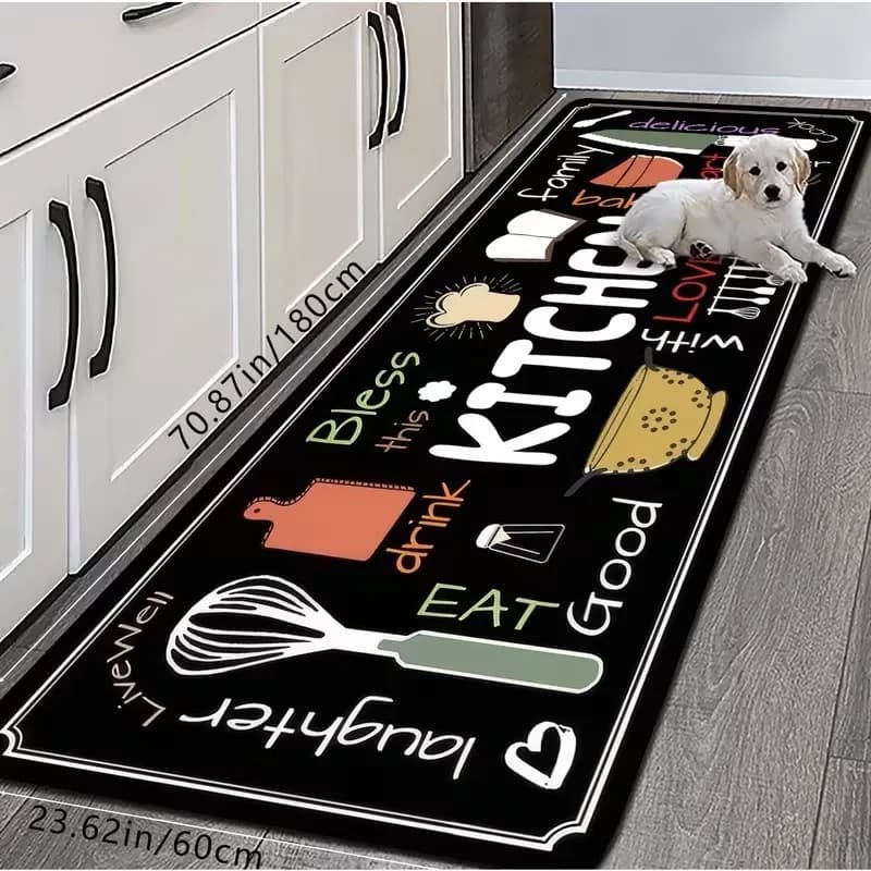 VIKAMA American style kitchen mat, long striped carpet with funny slogan, decorative carpet for anti-slip house and easy to clean