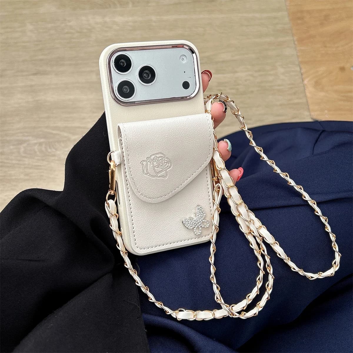 Custodia per Telefono in Pelle con Portacarte e Tracolla per iPhone Air 17 16E 16 15 14 13 12 Pro Max, Cover in Silicone con Cordino