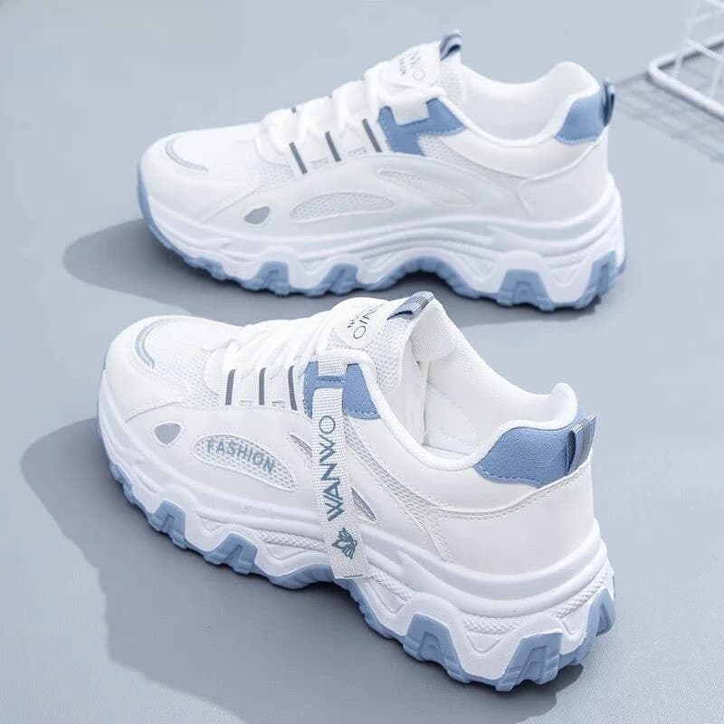 Scarpe da Ginnastica Trendy in Vera Pelle per Donna, Nuova Collezione Primaverile, Traspiranti con Rete, Suola Spessa Antiscivolo