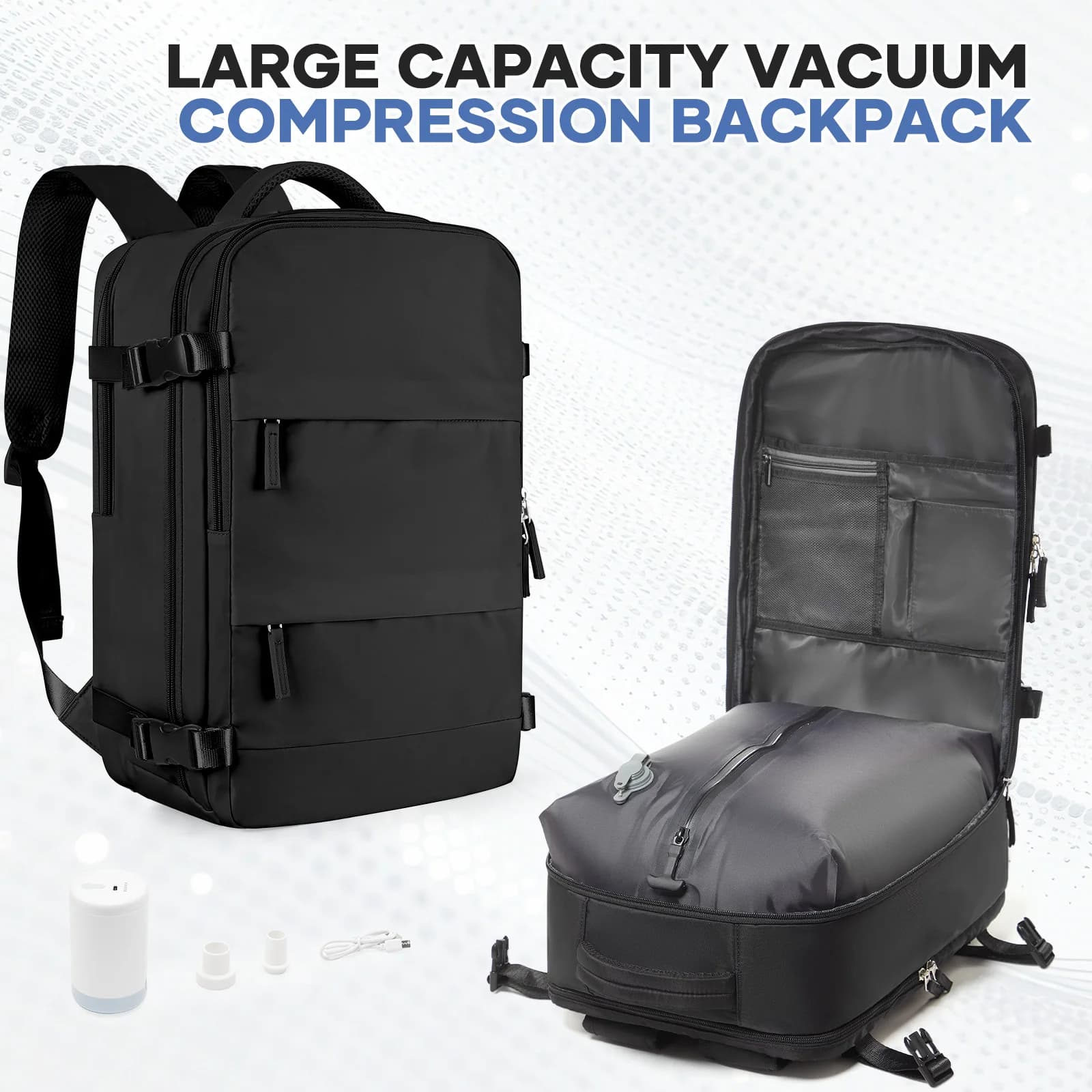 Vacuum Compression Backpack with Air Pump Approved Airlines, Men Women Travel Backpack, Vacuum Storage Business Laptop Work Bag
