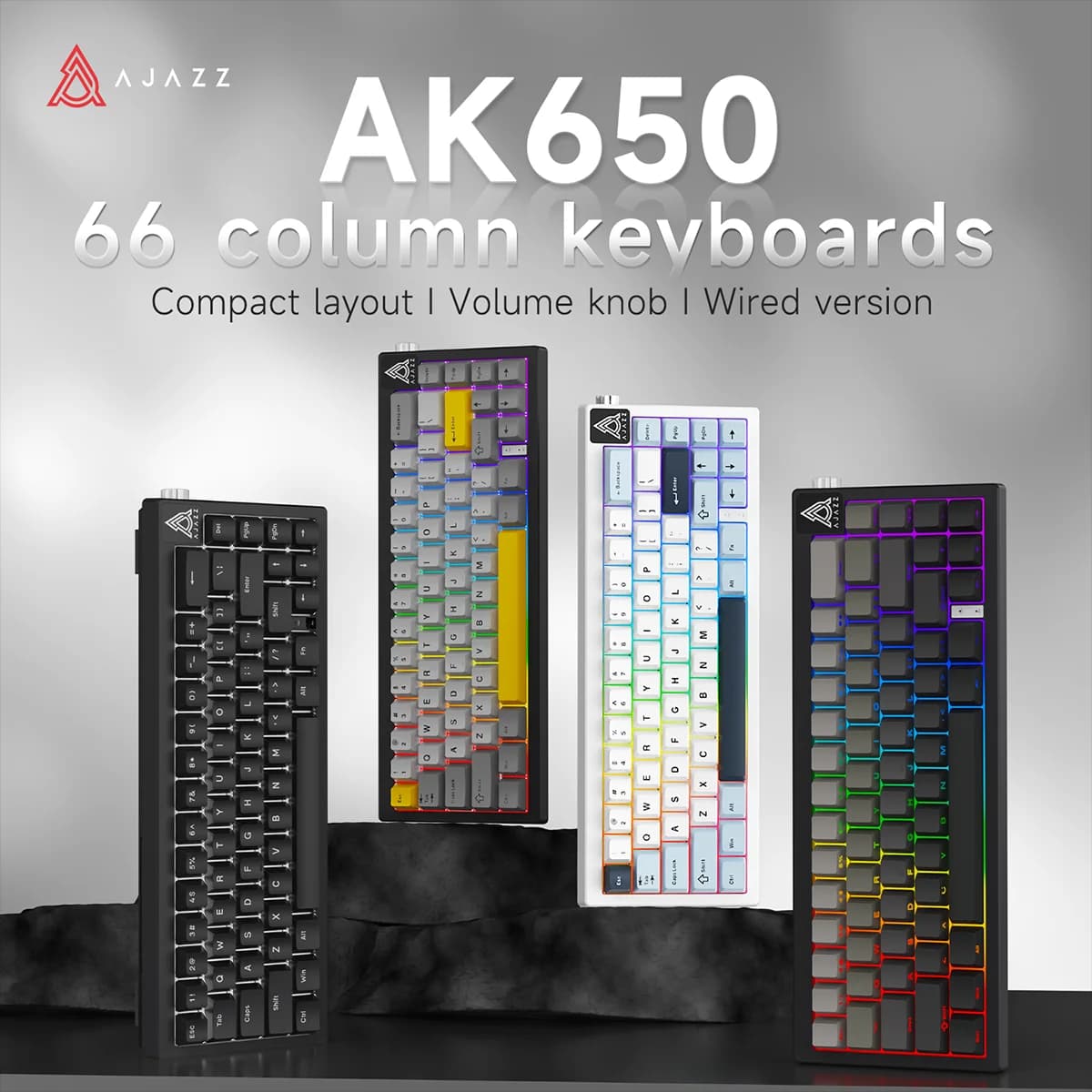AK650 Guarnizione tastiera meccanica cablata Struttura Manopola volume laterale Luce bianca/RGB Regolazione supporto doppio piede