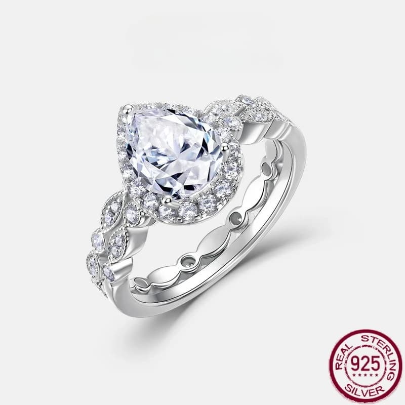 Nuovo S925 puro argento leggero lusso gocciolina d'acqua moissanite abbagliante moda versatile combinazione anello gioielli da sposa
