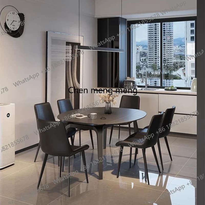 Tavoli da Pranzo Rotondi E182 con Gambe Alte, Design Nero, Economici, Salvaspazio, Moderni, Tavoli da Pranzo di Lusso Neri, Arredamento per la Casa