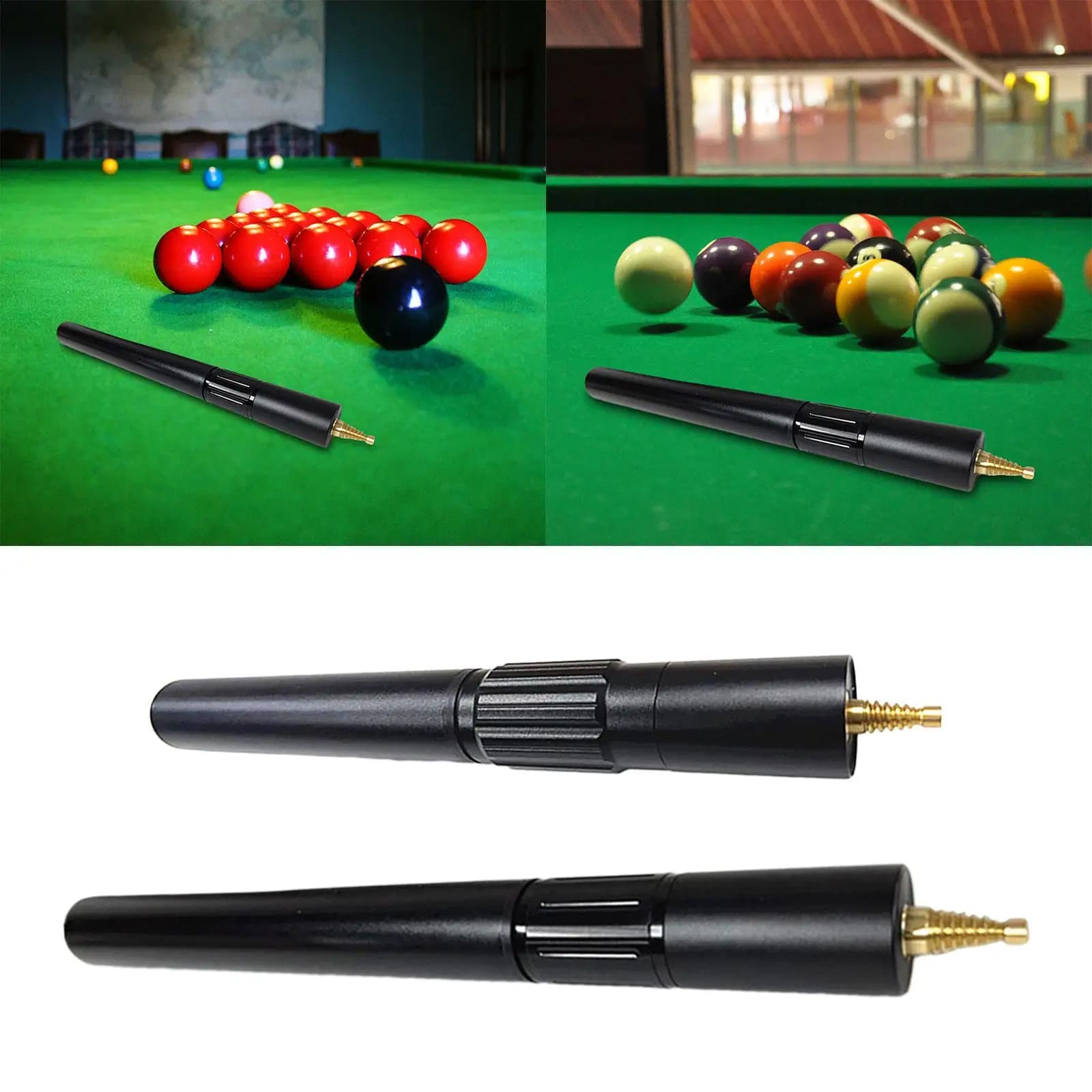 Billiard cue extension, telescopic pool cue extension rod attachment, cue end