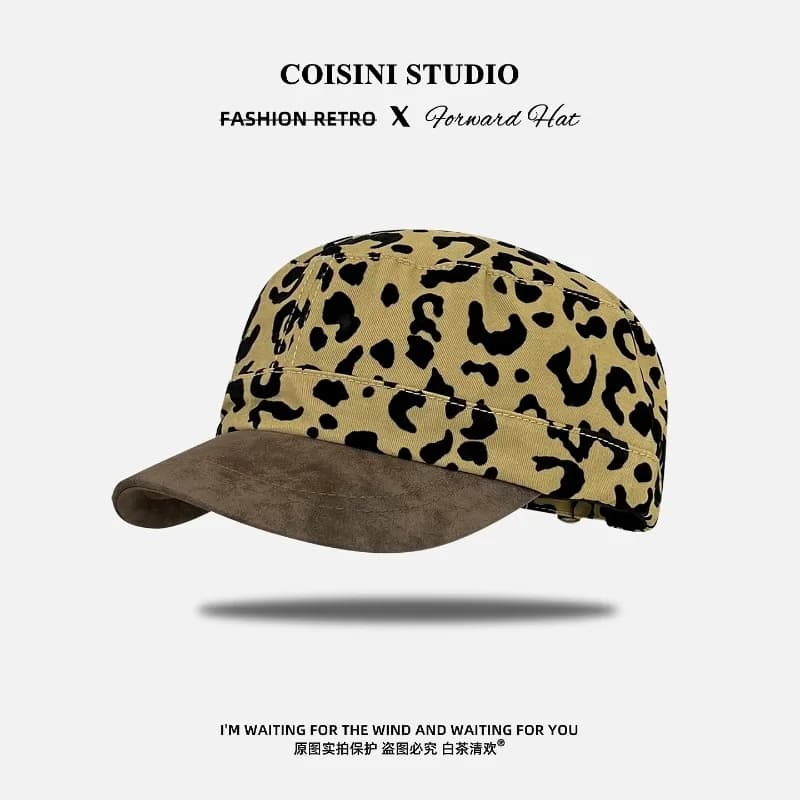 American Fashion Spice Girl Style Leopard Equestrian Hats for Women Autumn Trend Sun Protection Versatile Flat-top Baseball Cap