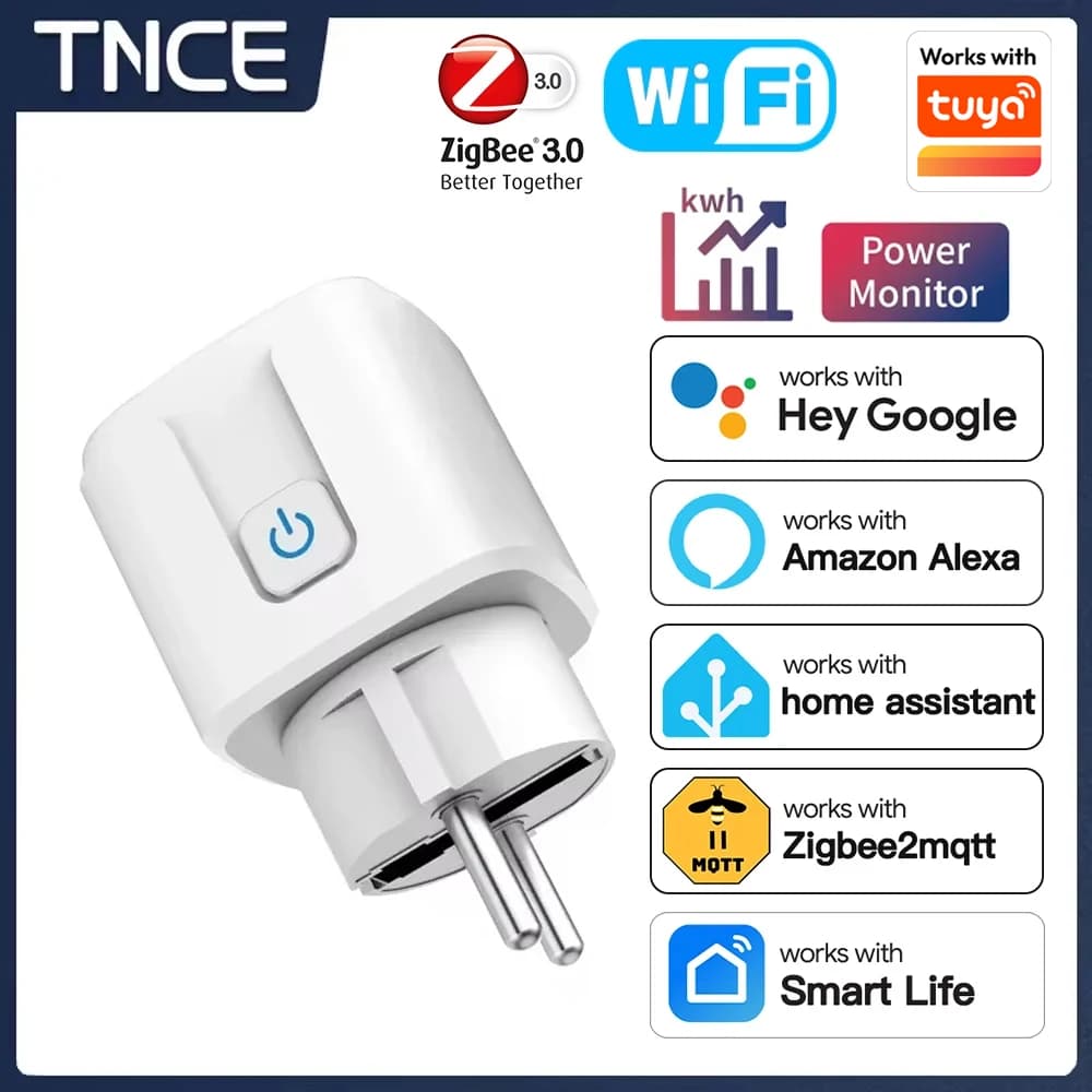 TNCE Tuya 16A/20A WiFi/Zigbee3.0 Intelligent socket EU intelligent plug with power monitoring timing function Works with Alexa