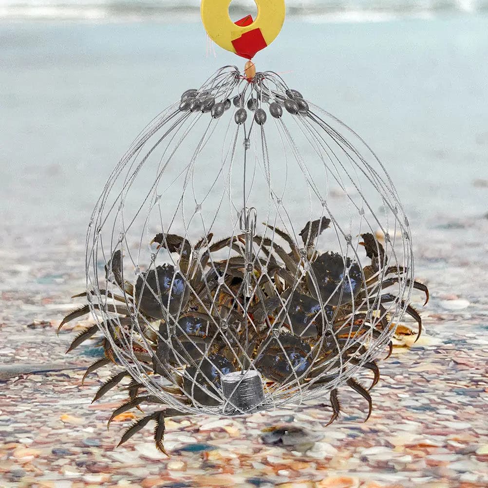 Rete per Granchi con Apertura e Chiusura Automatica, Design Creativo e Flessibile, Trappola per Catturare Granchi e Gamberetti, Gabbia in Rete Metallica Riutilizzabile e Portatile