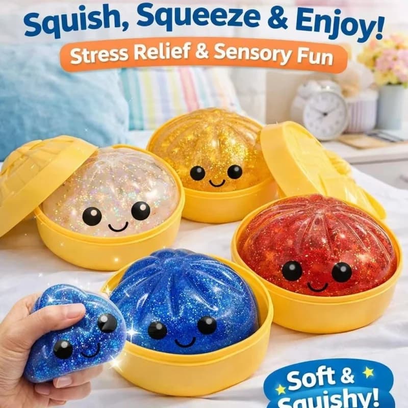 Realistic Giant Dumpling Squeeze Toy with Bamboo Steamer Soft TPR Dough Ball Decompression Fidget Toy Funny Game Creative Gift