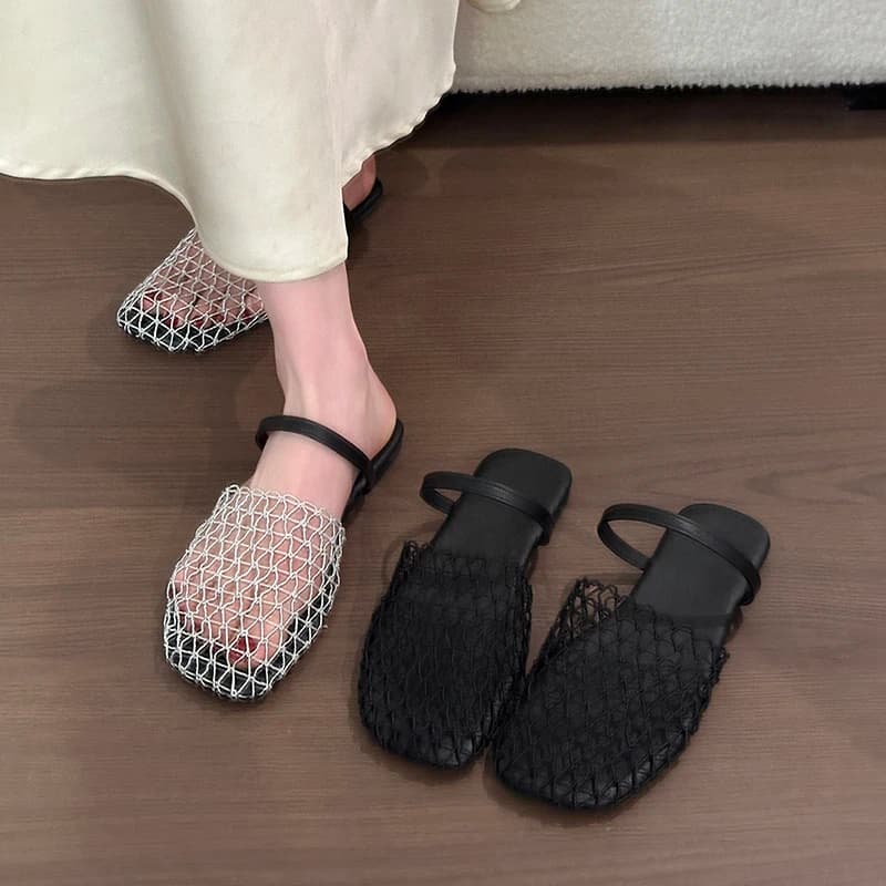 Ciabatte piatte da donna traspiranti Baotou Fishing Net, nuove ciabatte estive a tinta unita, comode, con fondo morbido, antiscivolo e leggere.