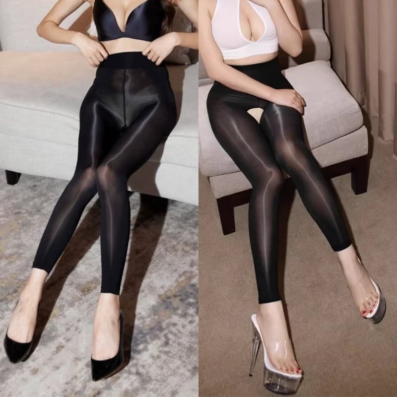 M XL Plus Size 10D Olio Lucido Collant Trasparente Sexy Senza Piedi Con Apertura Sul Cavallo Collant Lucido Anti Gancio Calze Del Partito Calze