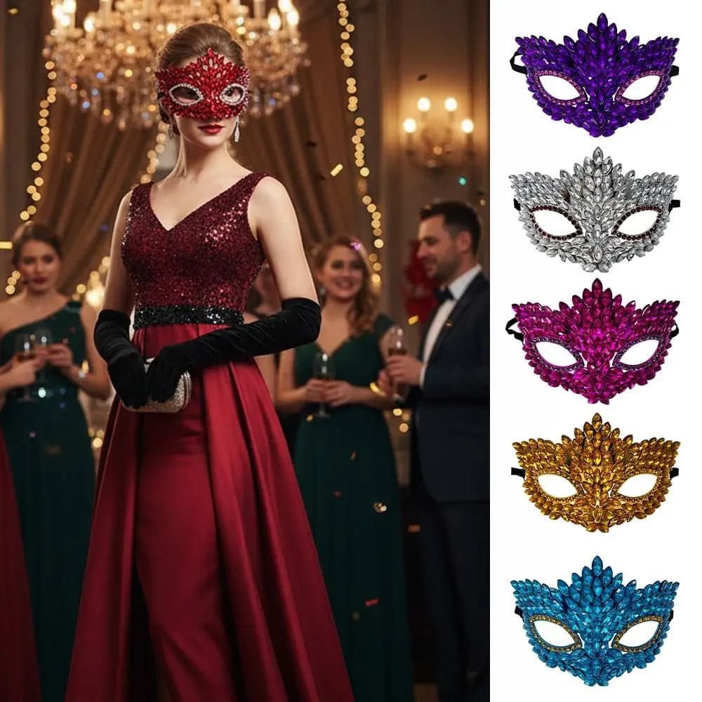 Maschera di Lusso in Acrilico Lucido con Cristalli, Design Elegante, Completamente Decorata con Gioielli, Maschera da Ballo in Maschera Fatta a Mano, Sexy e alla Moda per Rave