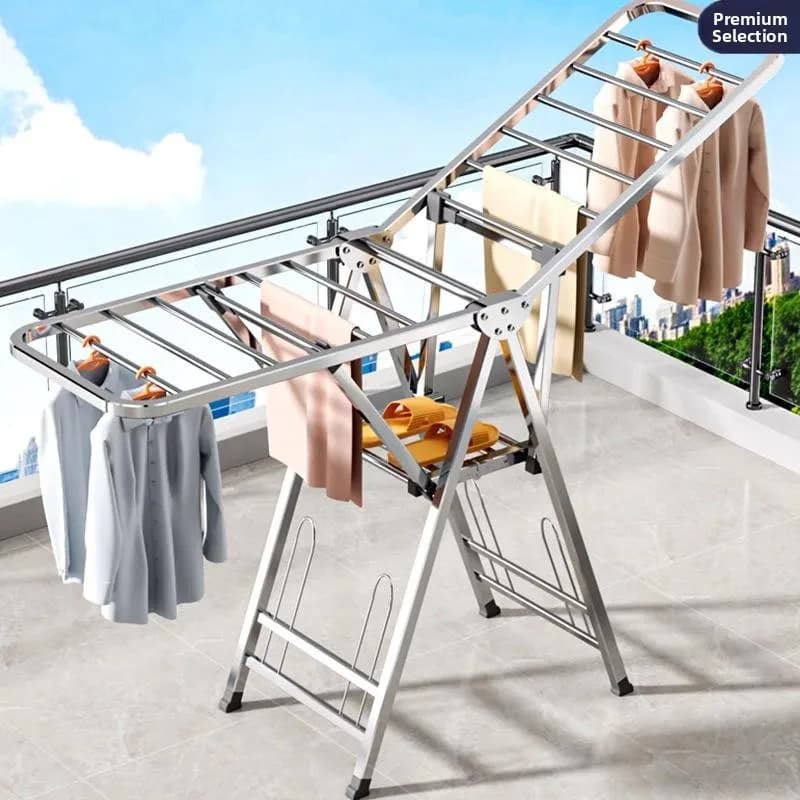 Stendibiancheria da Pavimento in Acciaio Inossidabile per Uso Domestico, Stendino da Balcone a Forma di Ala, Stendino per Trapunte e Organizzatore per Vestiti