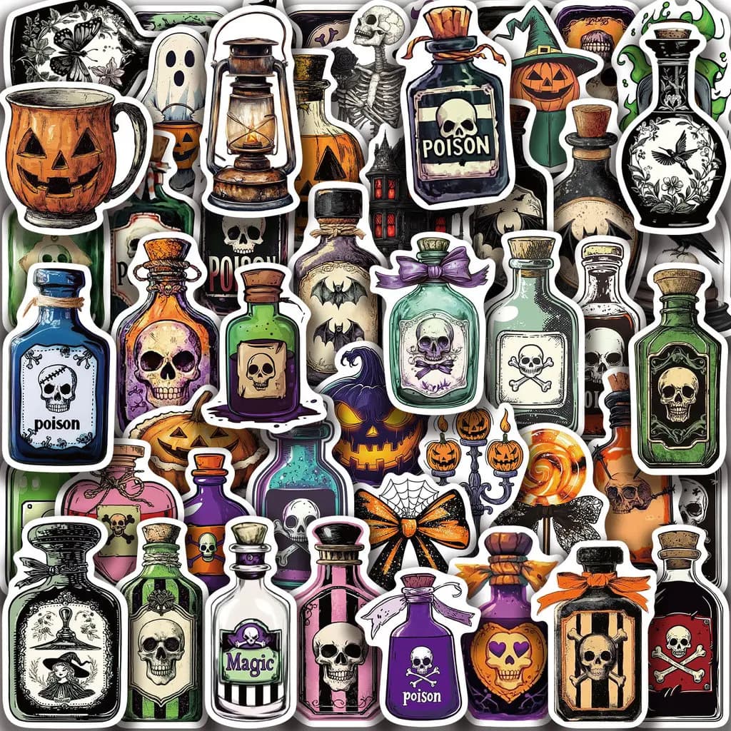 50Pcs Soft Spooky Halloween Home Decals, Ghost Bat Pattern Stickers for Decorative Jars, Plant Pot Giajar Sticker Store