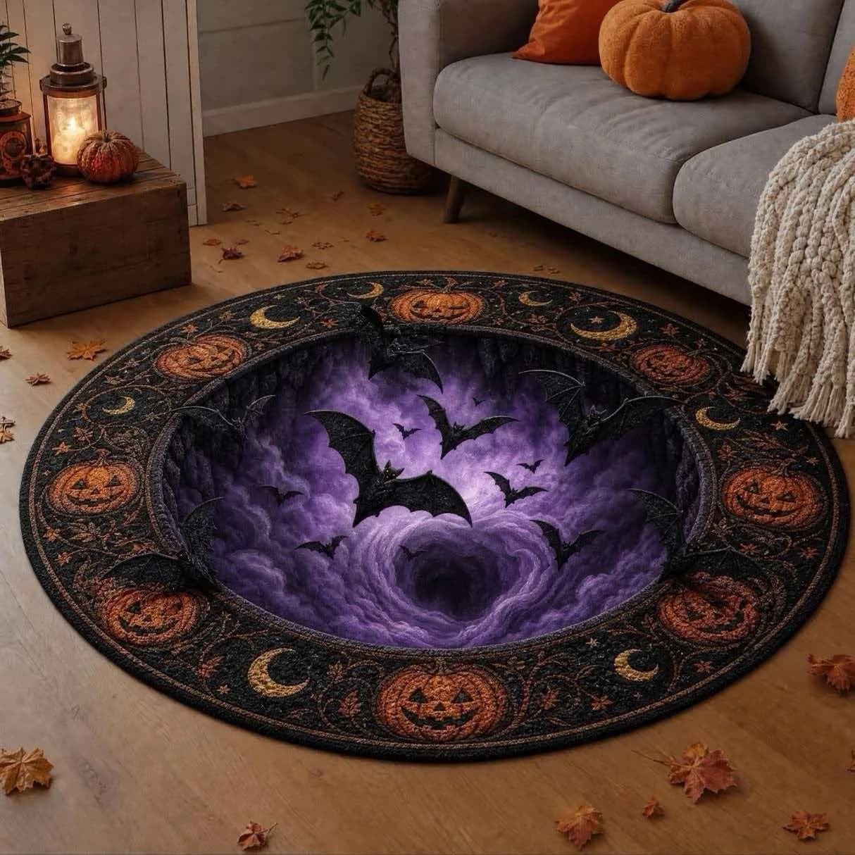 Horror Halloween Round Rug Bat Cat Skull Printed Plush Surface Non-slip Carpet for Home Outdoor Decor Door Mat, Cthulhu Antenna