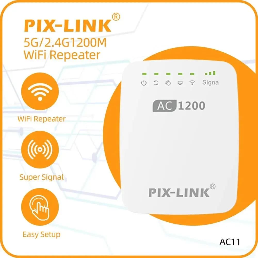 PIX-LINK AC11 Prolunga di portata WiFi da 1200 Mbps, ripetitore ripetitore di segnale da 2,4 e 5 GHz Copri fino a 7500 piedi quadrati con porta Ethernet di accesso