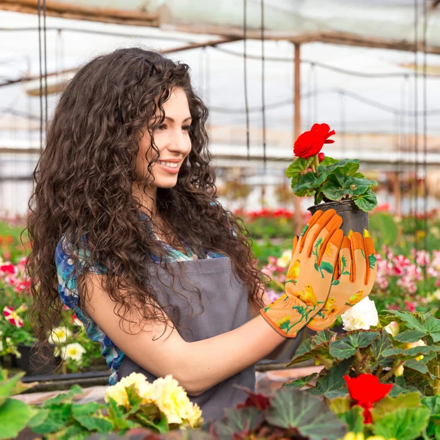 Garden gloves for women, breathable leather garden gloves with anti-slip socket, resistant to thorns and perforations.