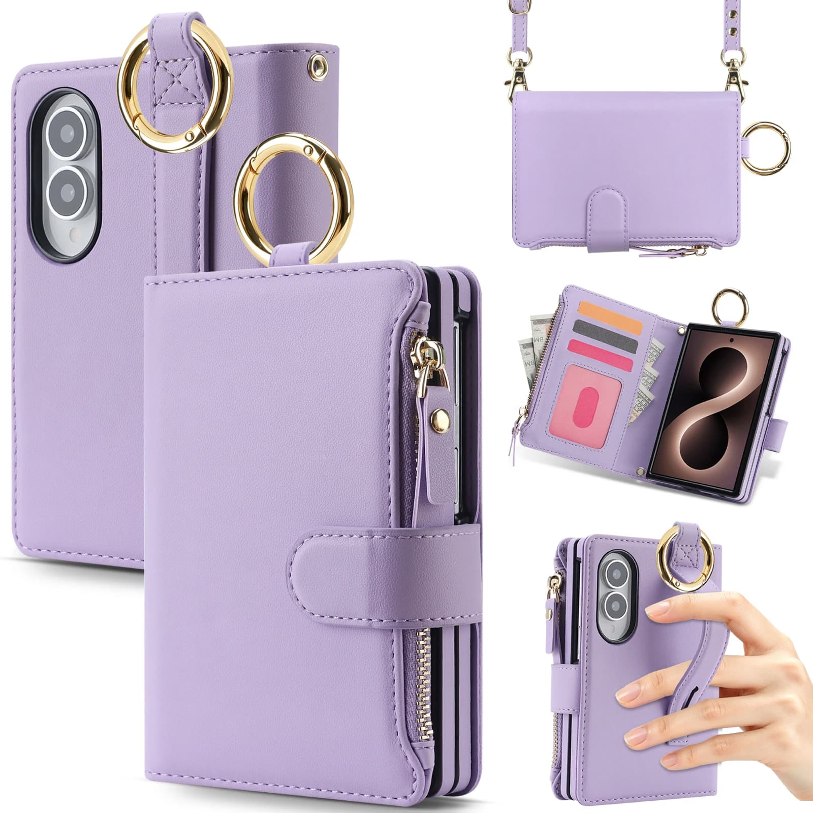 Flip Cards Solt Wallet Ring Holder Bag Leather Case for Samsung Galaxy Z Fold8 Fold 8 Wide Shockproof Book Stand Portable Cover