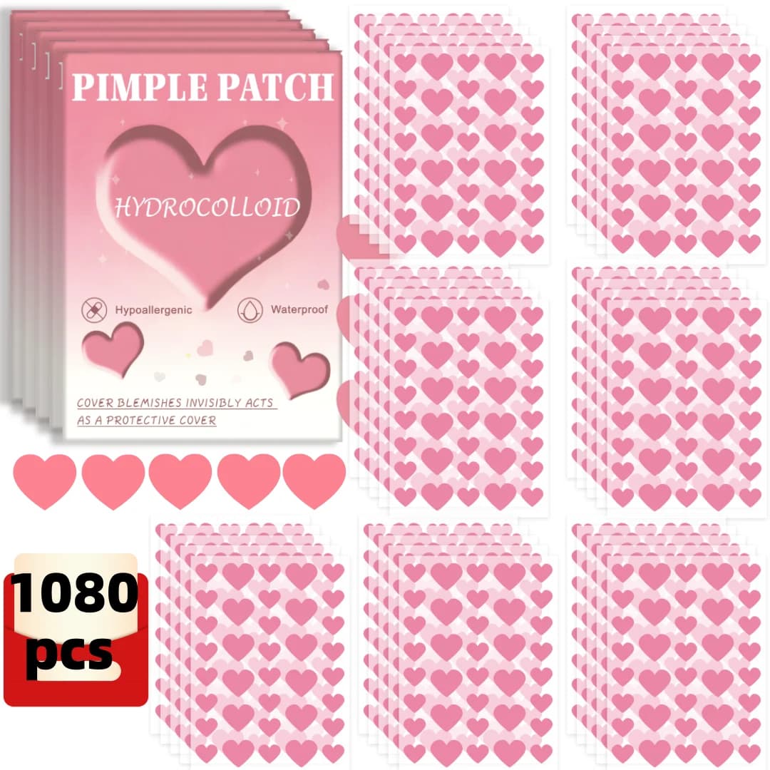 1080 pieces of pink heart-shaped acne patches, facial acne patches, concealer acne patches, and pimples patches, ultra-thin and