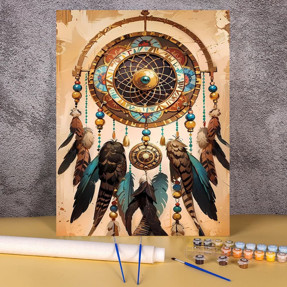 1pc frameless Canvas Painting By Numbers For Beginner Indian Feather Dream Catcher Easy Handicraft Art Paint Picture For Bedroo