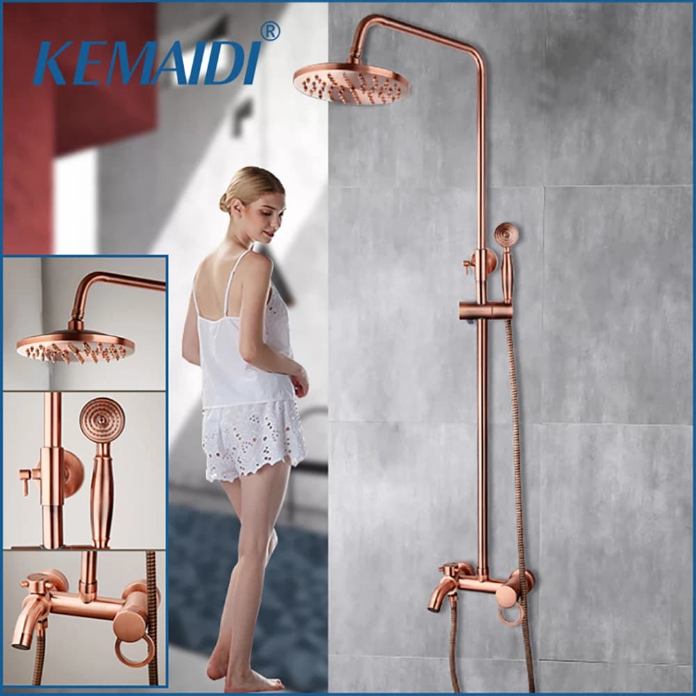 KEMAIDI Set doccia da bagno in rame antico vasca da bagno a pioggia doccia Systerm miscelatore a 3 funzioni con rubinetto per doccetta rubinetto per vasca da bagno