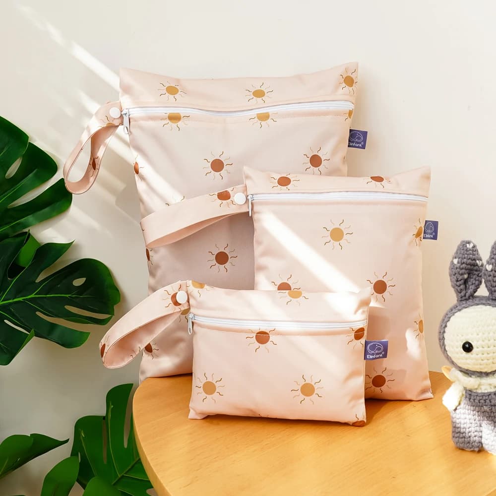 Elinfant Rainbow&Sun Pirnt 3 pezzi Borsa portaoggetti portatile Borsa per cosmetici da viaggio Borsa per pannolini impermeabile