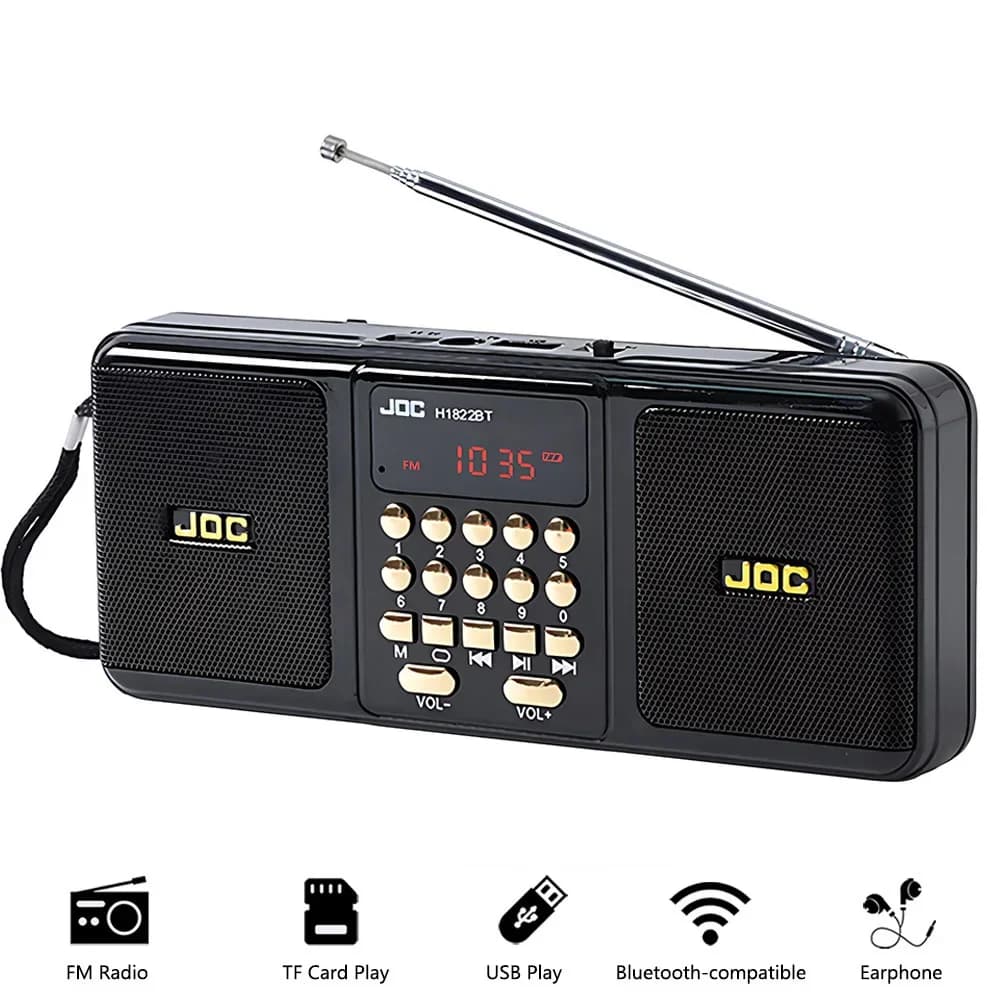 Radio FM portatile Batteria ricaricabile Altoparlante wireless Supporto TF Lettore MP3 USB Altoparlante compatibile Bluetooth con ricevitore FM