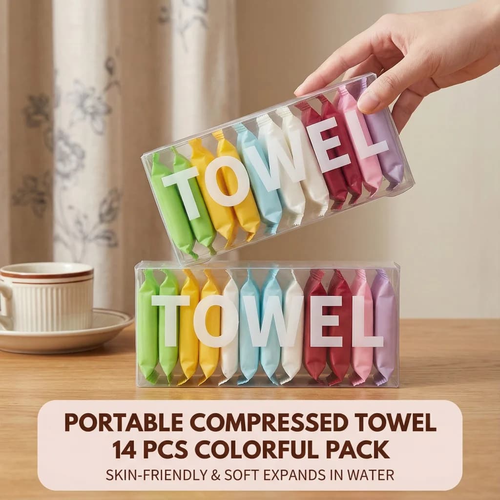 14 pz/scatola Salviette Viso Monouso, Salviette Detergenti Compresso Spesse Portatili da Viaggio per Uso Quotidiano Domestico