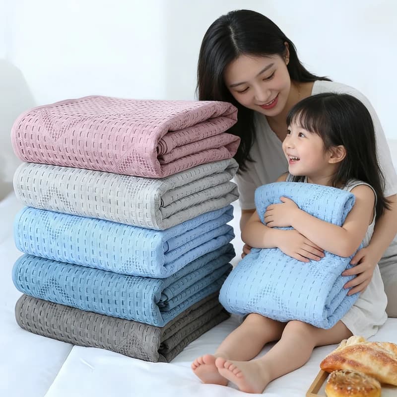 WASART Coperta in Maglia Waffle Estiva per Adulti e Bambini, Leggera e Traspirante in Cotone, Morbida per Letto, Divano, Viaggio, Facile da Pulire 150