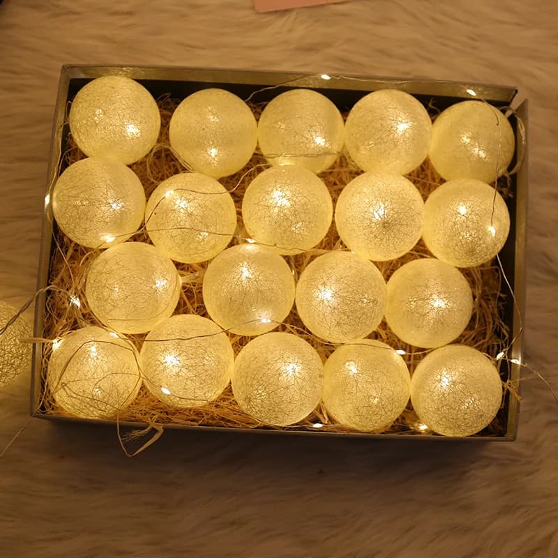 Ghirlanda Luminosa a Palline di Cotone 4CM EID Mubarak, Luci Fatate LED per Feste, Matrimoni, Decorazioni Casa e Letto, con Scatola Batterie