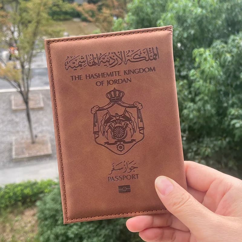 Porta passaporto Kingdom of Jordan Custodia protettiva per passaporto in PU Custodia con clip per biglietti per passaporti Portafoglio da viaggio semplice