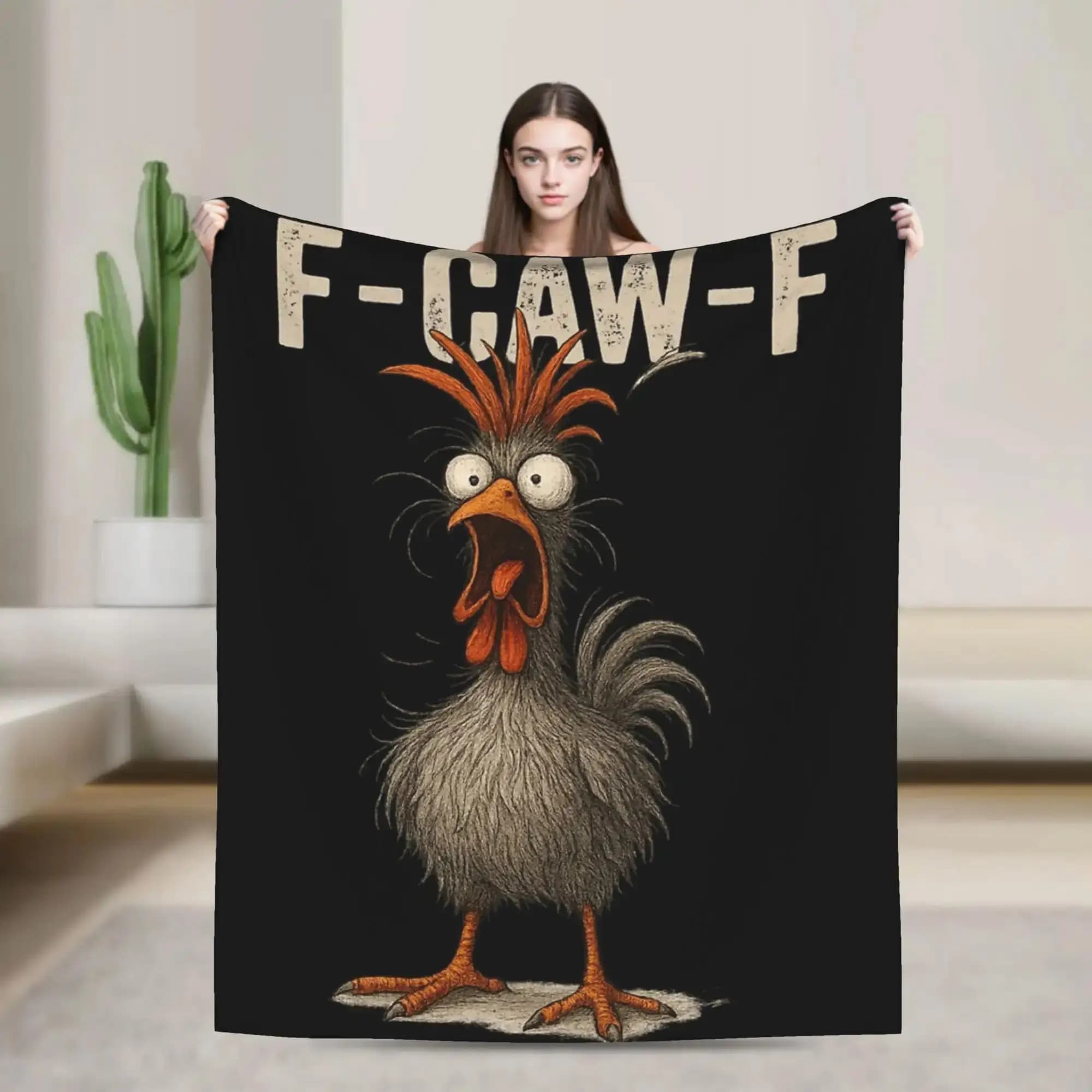 FCawFChicken Coperta in flanella con meme divertenti a tema cartone animato, calda e morbida per la primavera, per bambini, decorazione per la casa, copriletto, copridivano