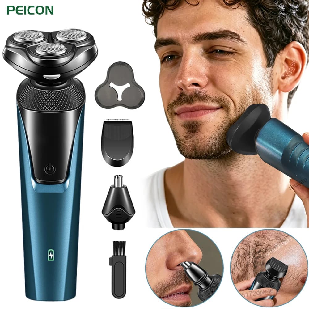 Rasoio Elettrico per Uomo, Rimuovi Peli del Viso e della Barba, Utilizzo a Secco e Bagnato, Ricaricabile USB, Portatile, Trimmer per Peli del Petto e del Naso