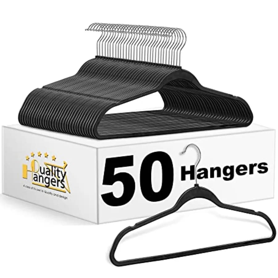 Pack of 50 Hangers in Plastic - Non- Velvet Sliding Slippers with 360° rotation ° Chrome swivel hook and non-slip carvings - Ideal for Dre