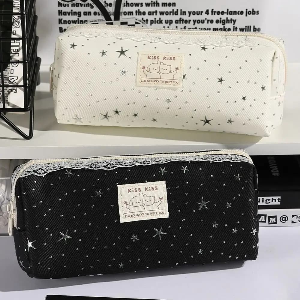 Multi-functional Star Print Pencil Case Lace Large Capacity Stationery Bag Stationery Organizer Students
