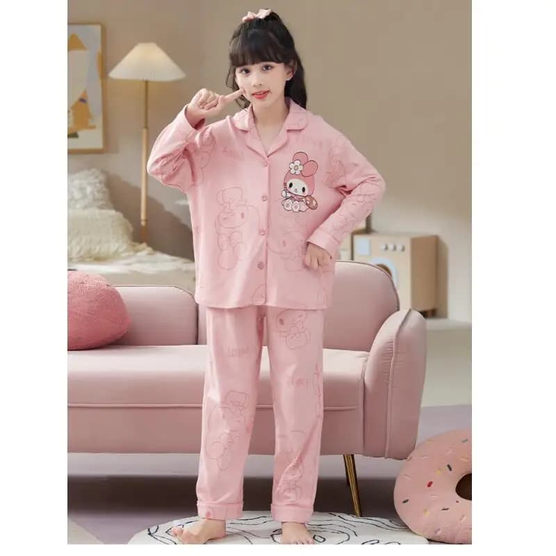 Children's Long-Sleeved Trousers Home Clothes Set for Girls Spring Autumn New Cardigan Pajamas Soft Parent-Child Two-Piece Set