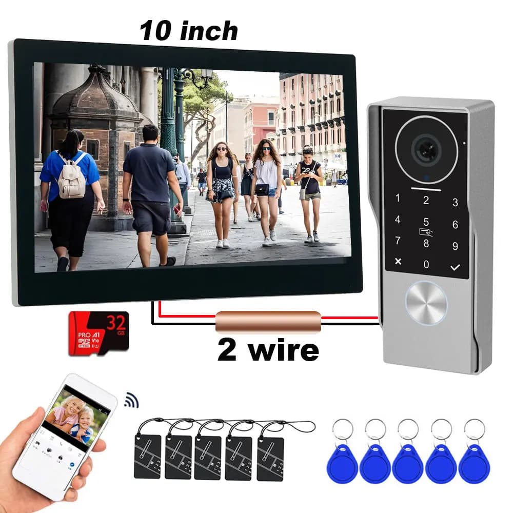 Videocitofono intelligente TUYA a 2 fili con telecamera impermeabile 1080P, WIFI 5G, schermo touch IPS da 7/10 pollici, supporto sblocco con PIN e scheda IC