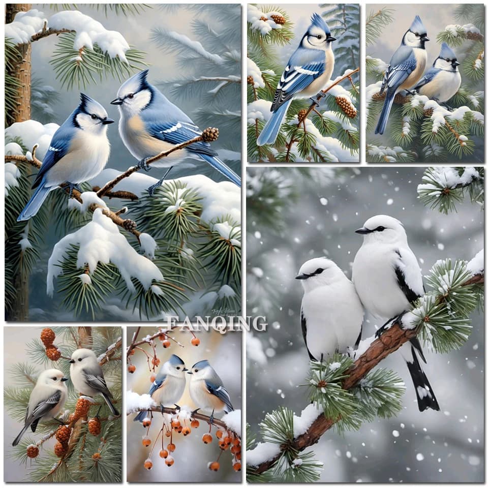 Pittura diamante 5D fai da te Nuovo 2025 uccelli inverno neve paesaggio mosaico ricamo arte punto croce kit decorazioni per la casa di Natale regali